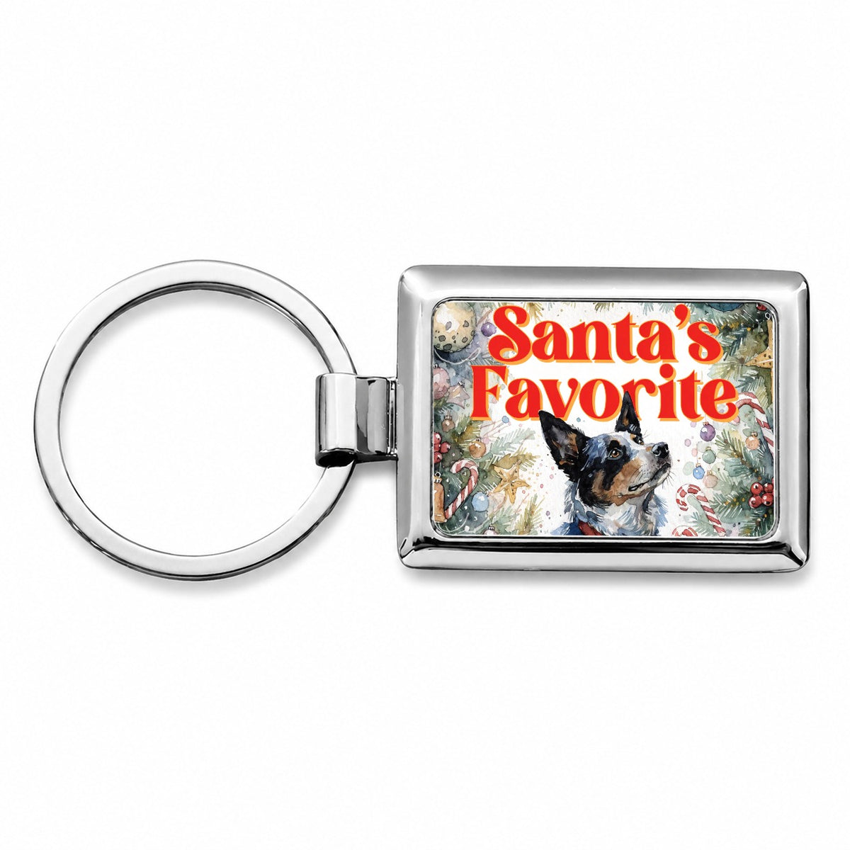Australian Cattle Dog Christmas Santa's Favorite Rectangle Metal Keychain