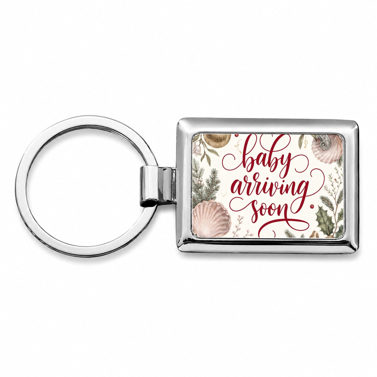 Baby Arriving Soon Christmas Rectangle Metal Keychain