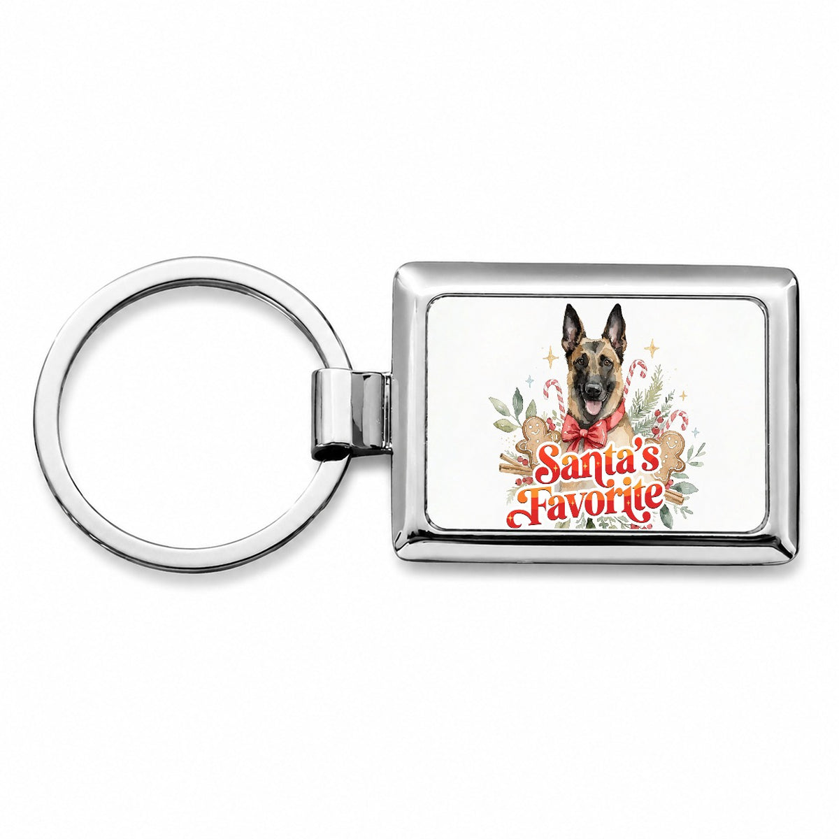 Belgian Malinois Dog Christmas Santa's Favorite Rectangle Metal Keychain