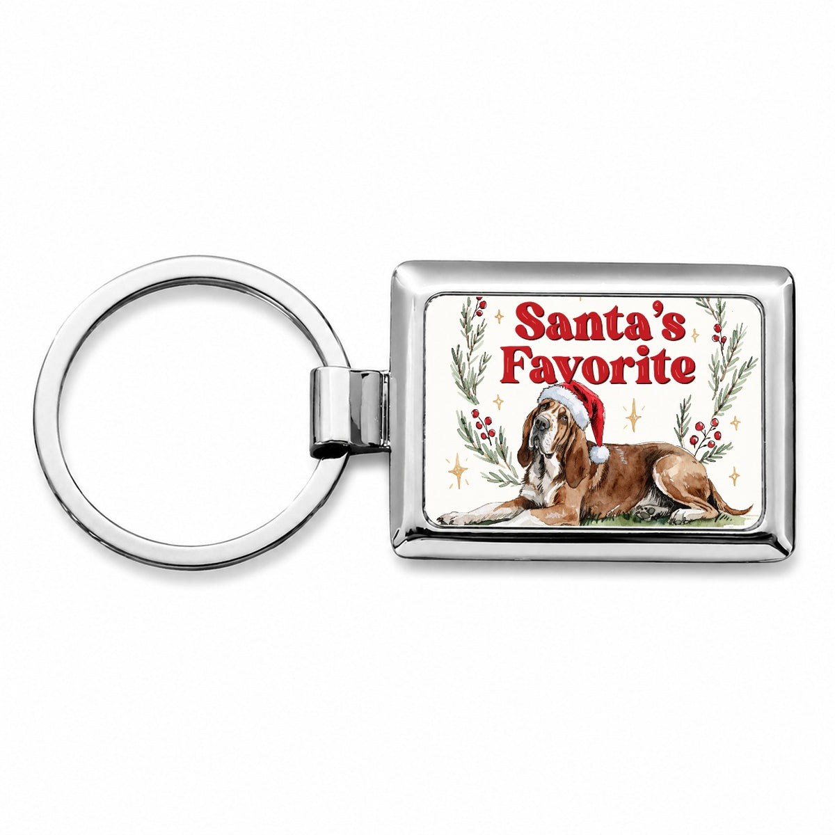 Bloodhound Dog Christmas Santa's Favorite Rectangle Metal Keychain