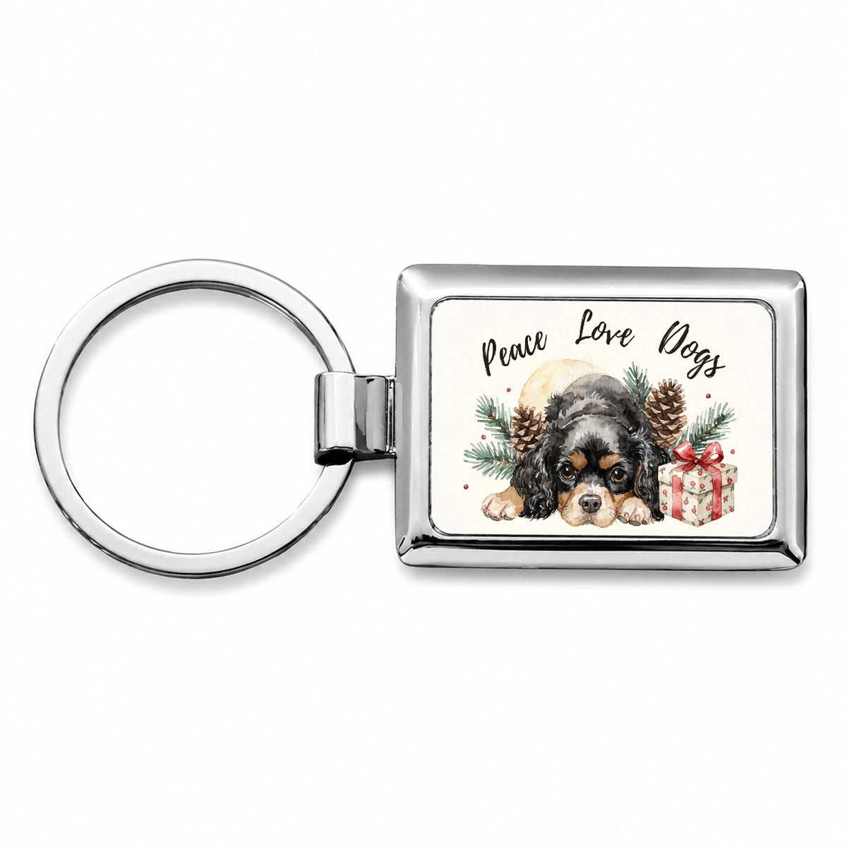 Cavalier King Charles Spaniel Peace Love Dogs Rectangle Metal Keychain