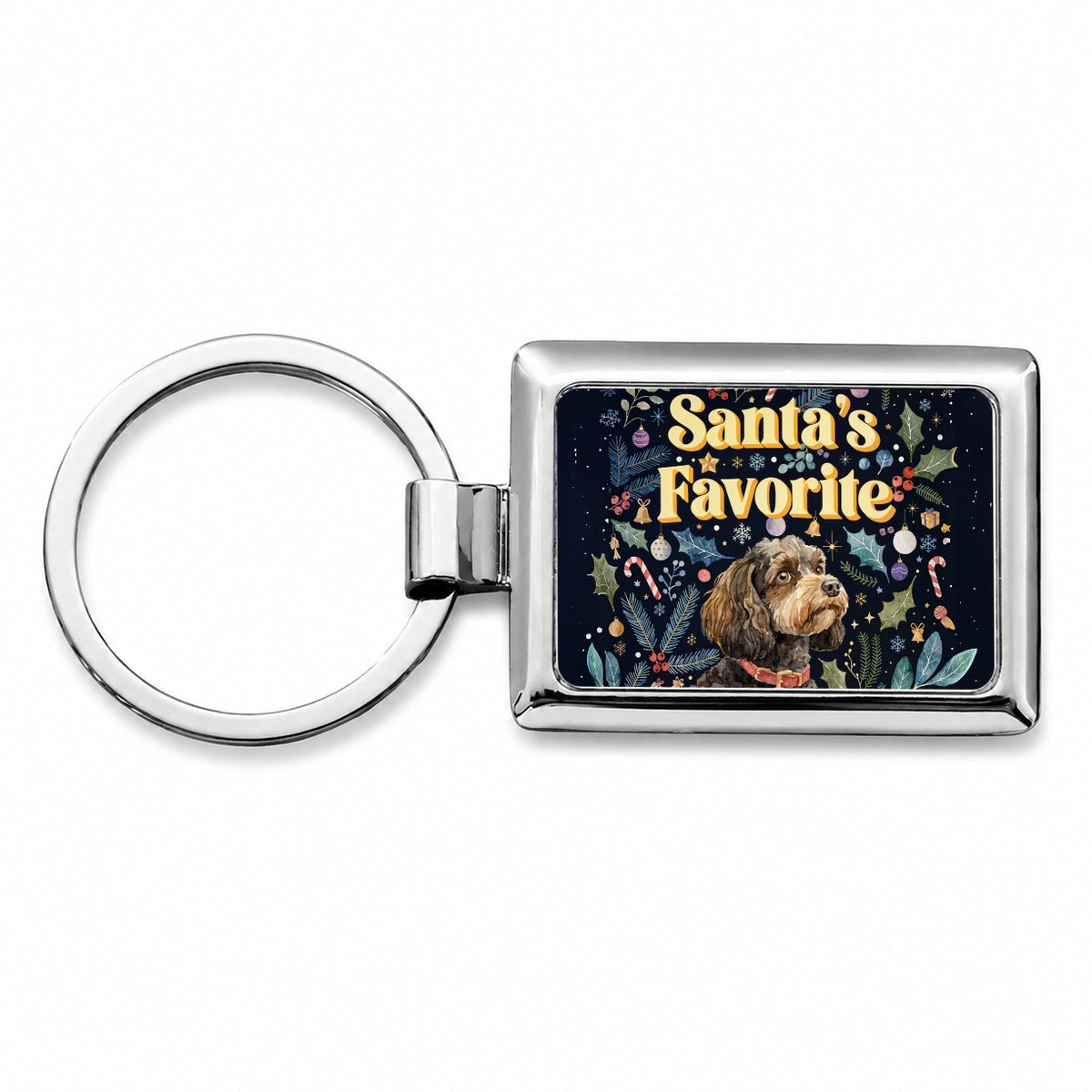 Cavapoo Dog Christmas Santa's Favorite Rectangle Metal Keychain