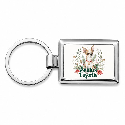 Chihuahua Dog Christmas Santa's Favorite Rectangle Metal Keychain