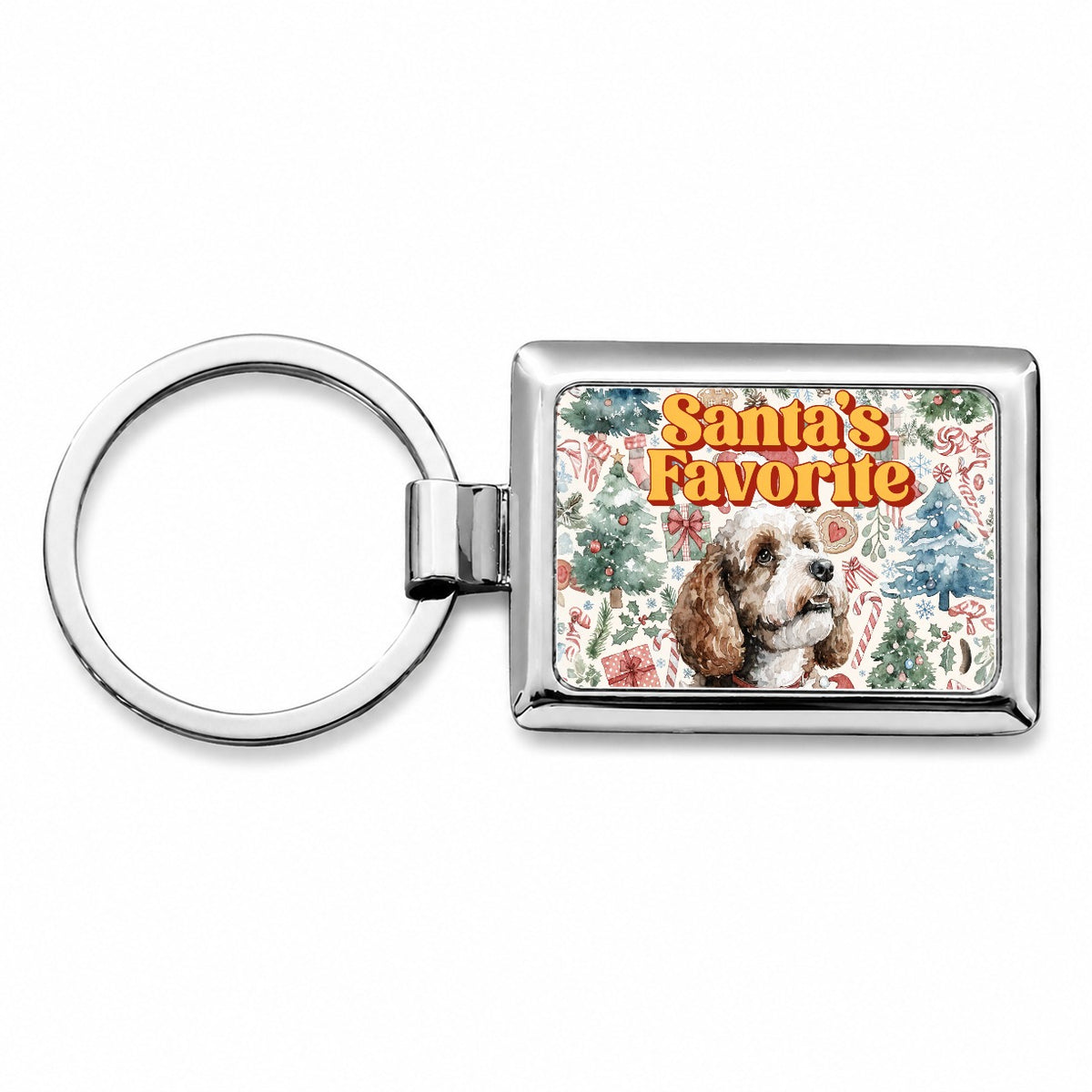 Cockapoo Dog Christmas Santa's Favorite Rectangle Metal Keychain