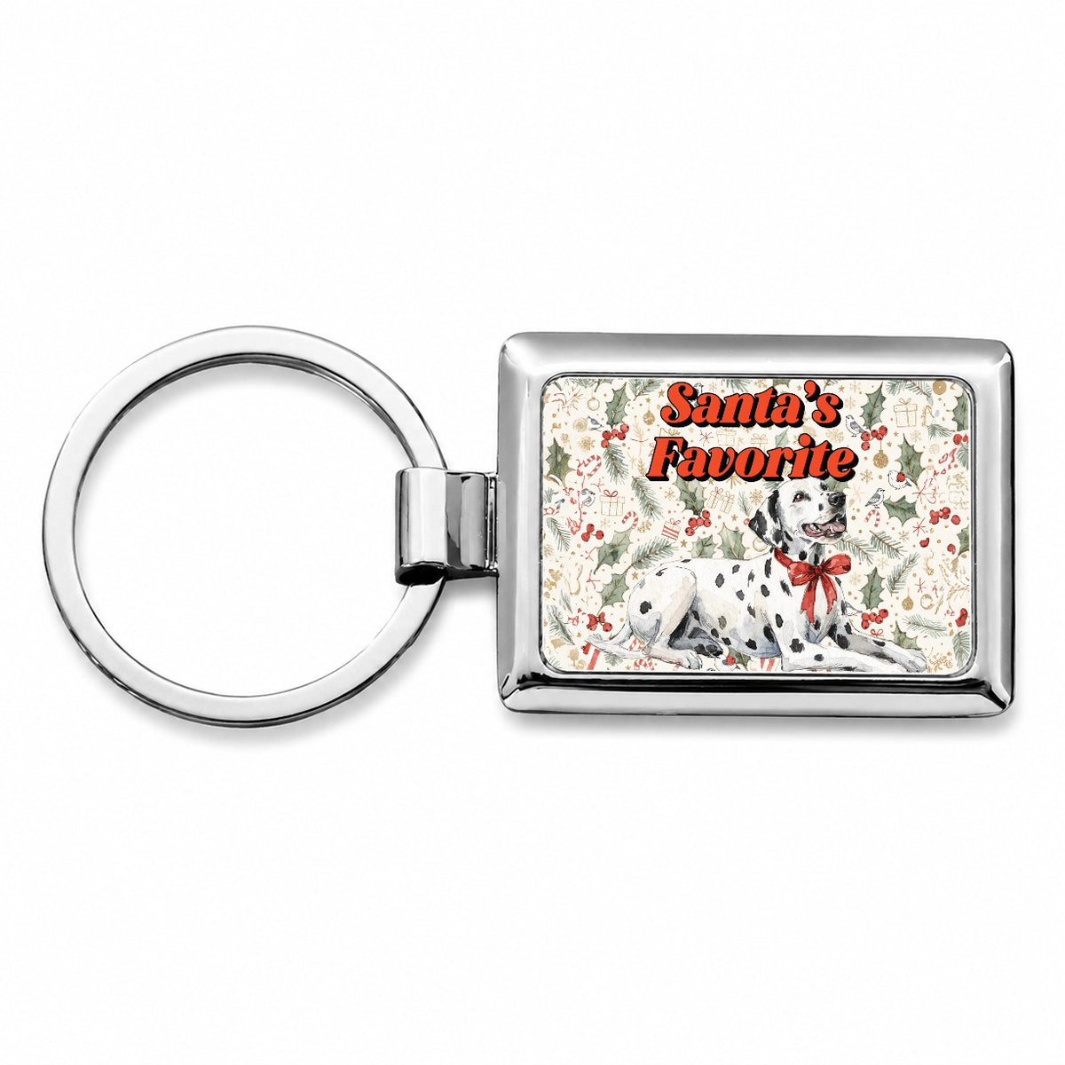 Dalmatian Dog Christmas Santa's Favorite Rectangle Metal Keychain