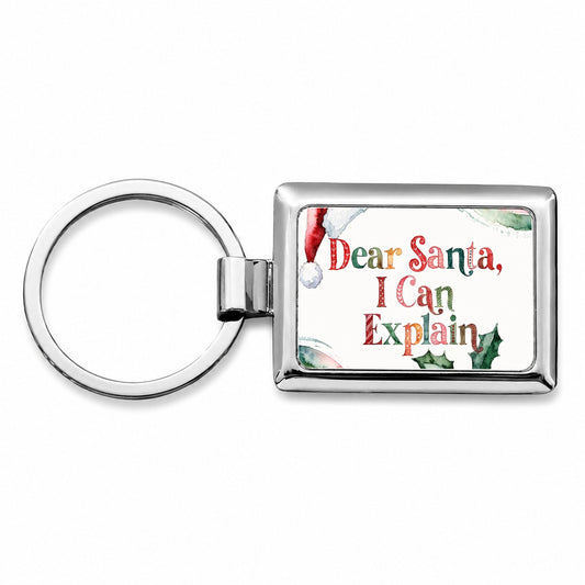 Dear Santa I Can Explain Christmas Funny Rectangle Metal Keychain