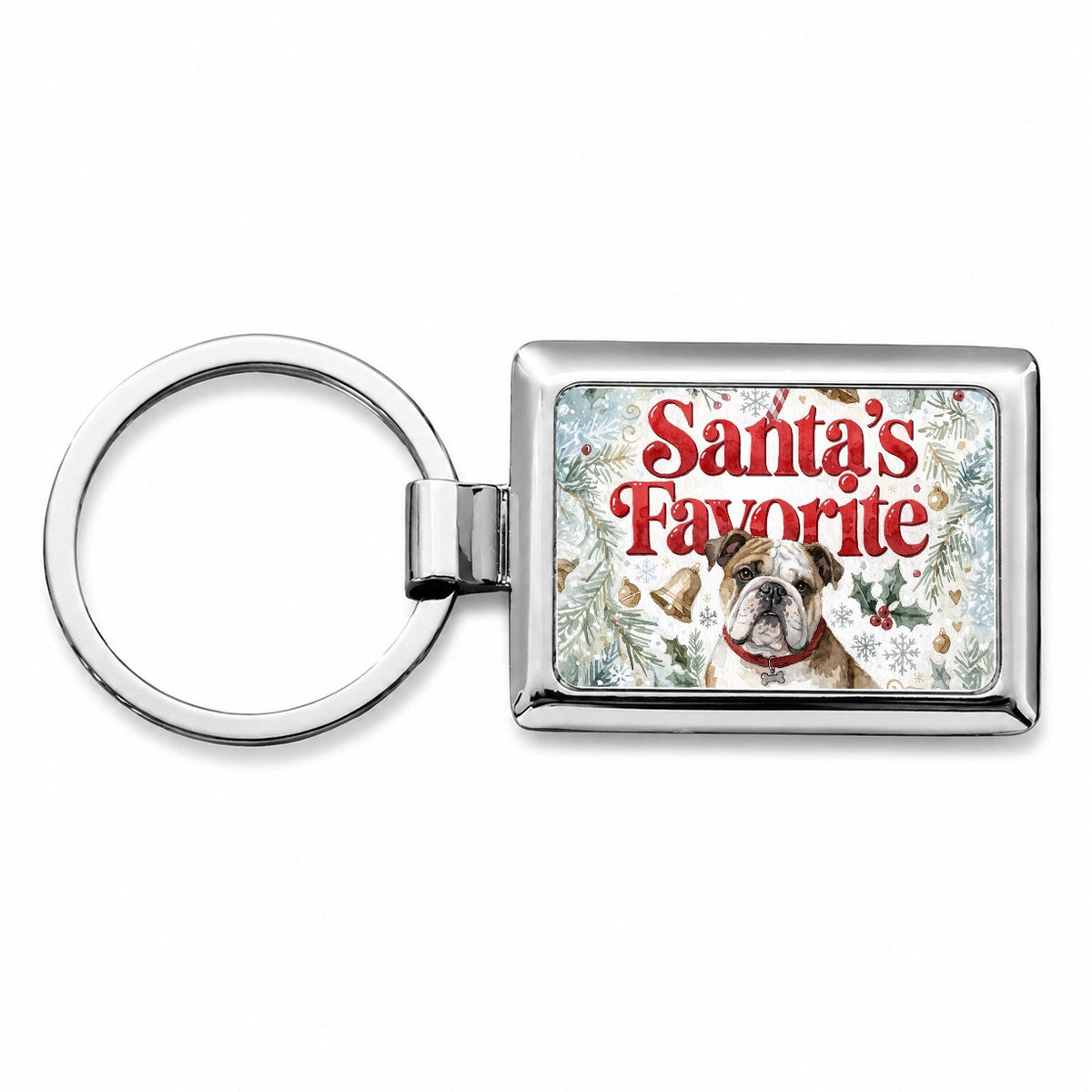 English Bulldog Christmas Santa's Favorite Rectangle Metal Keychain