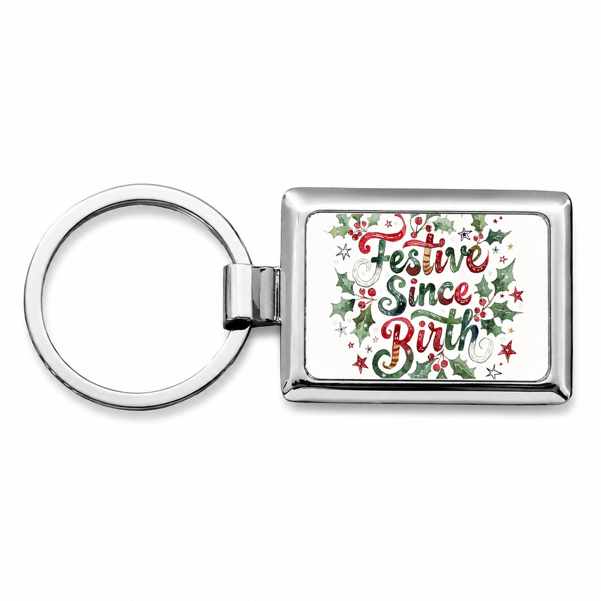 Festive Since Birth Christmas Funny Rectangle Metal Keychain