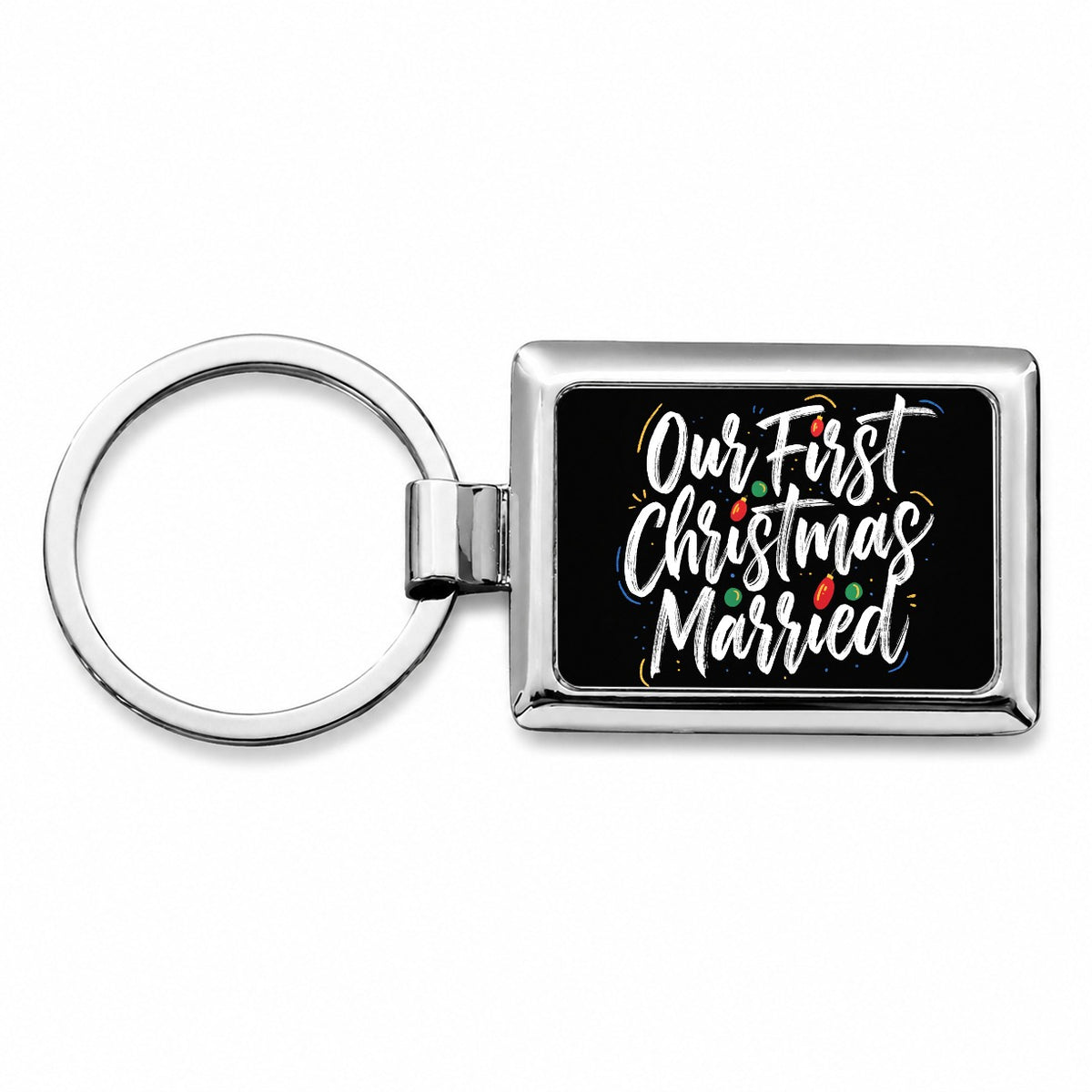 First Christmas Married On Black Rectangle Metal Keychain