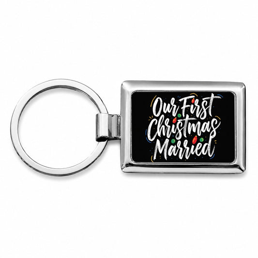 First Christmas Married On Black Rectangle Metal Keychain