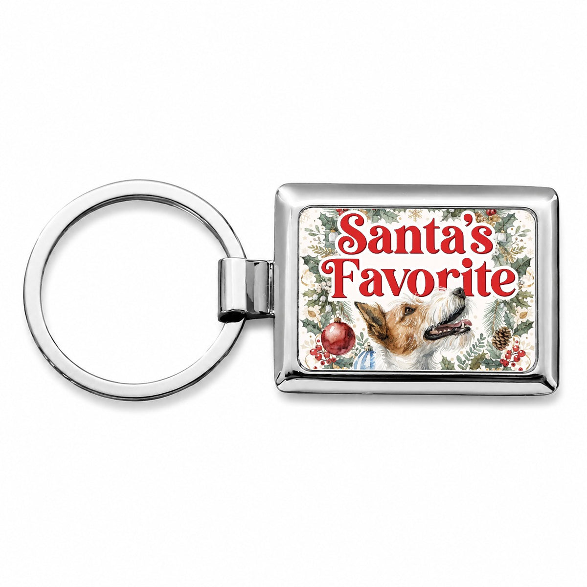 Fox Terrier Dog Christmas Santa's Favorite Rectangle Metal Keychain