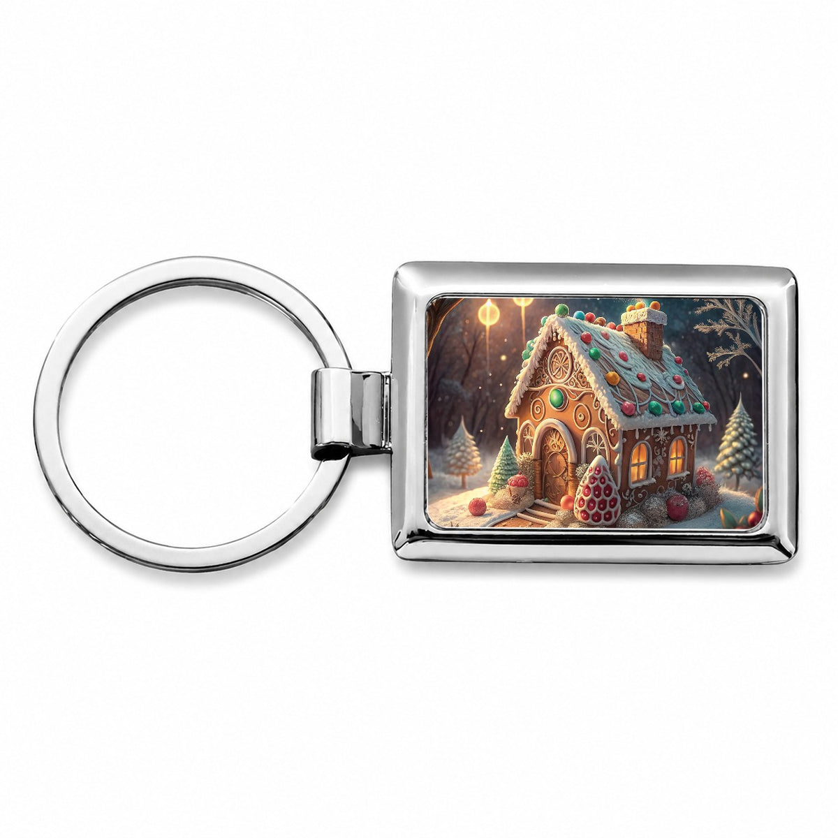 Gingerbread House Christmas Fancy Rectangle Metal Keychain