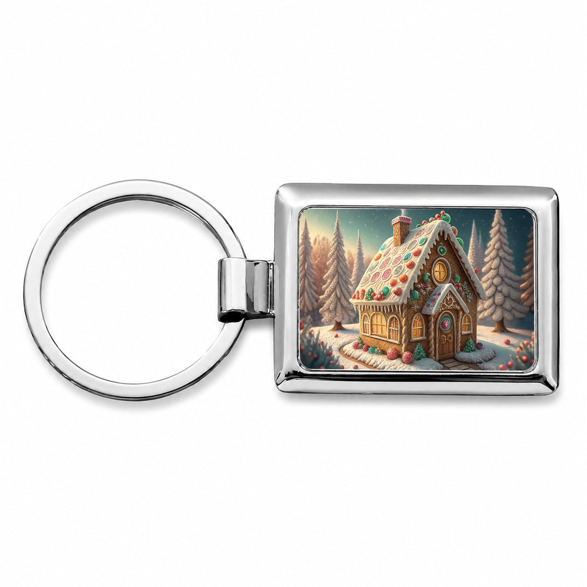Gingerbread House Christmas Rectangle Metal Keychain
