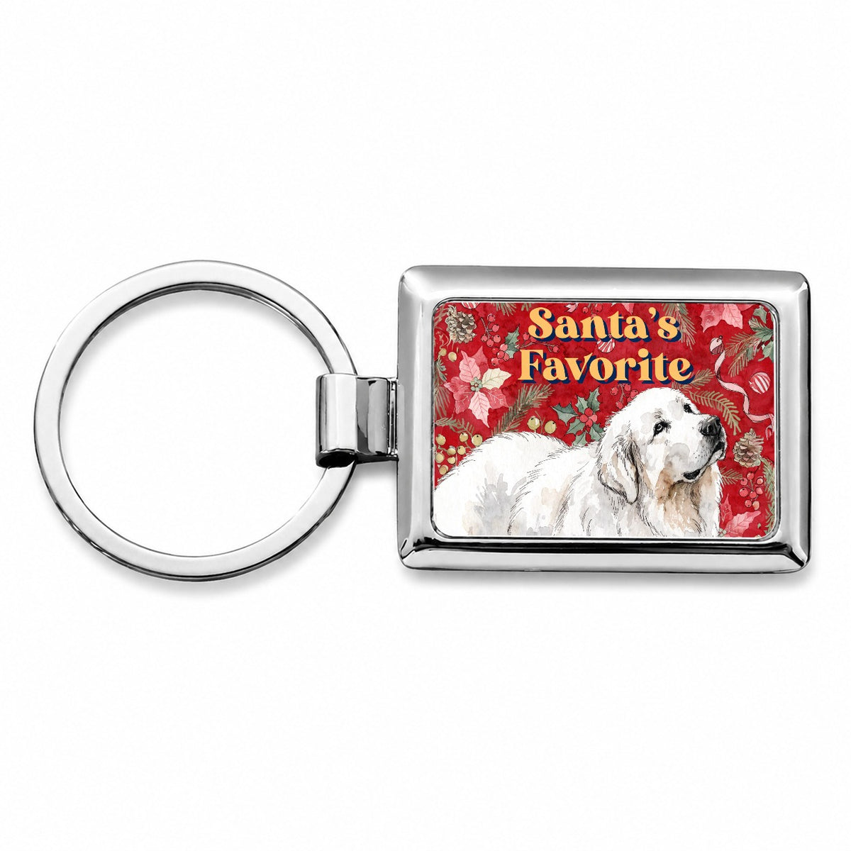 Great Pyrenees Dog Christmas Santa's Favorite Rectangle Metal Keychain