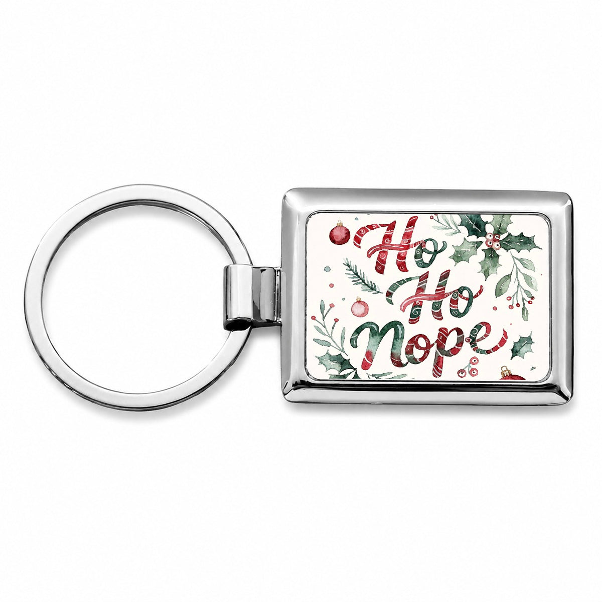 Ho Ho Nope Christmas Funny Red Green Rectangle Metal Keychain