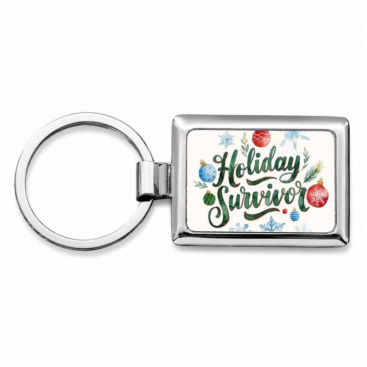 Holiday Survivor Christmas Green Script Rectangle Metal Keychain