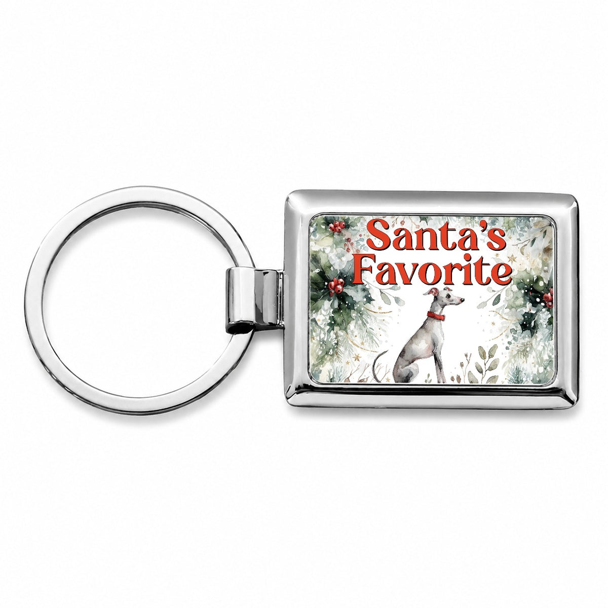 Italian Greyhound Dog Christmas Santa's Favorite Rectangle Metal Keychain