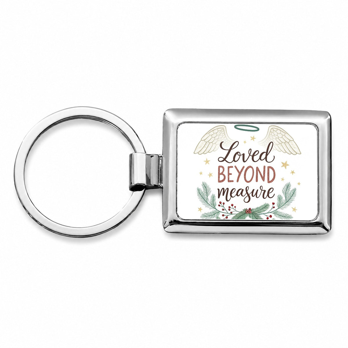 Loved Beyond Measure Christmas Halo Angel Rectangle Metal Keychain