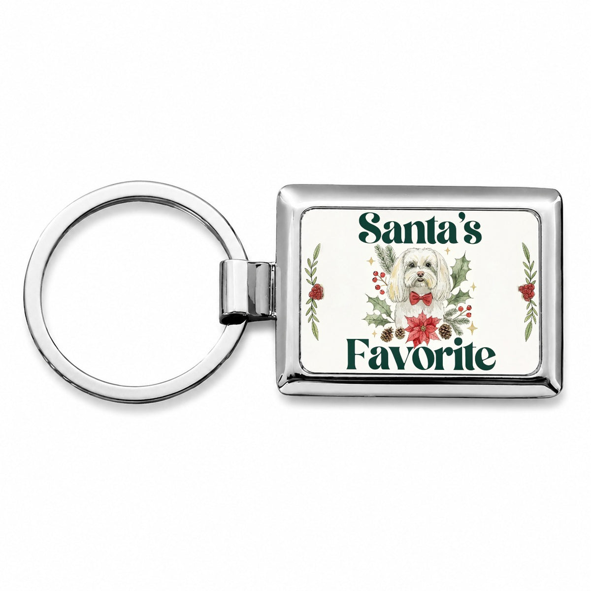 Maltese Dog Christmas Santa's Favorite Rectangle Metal Keychain