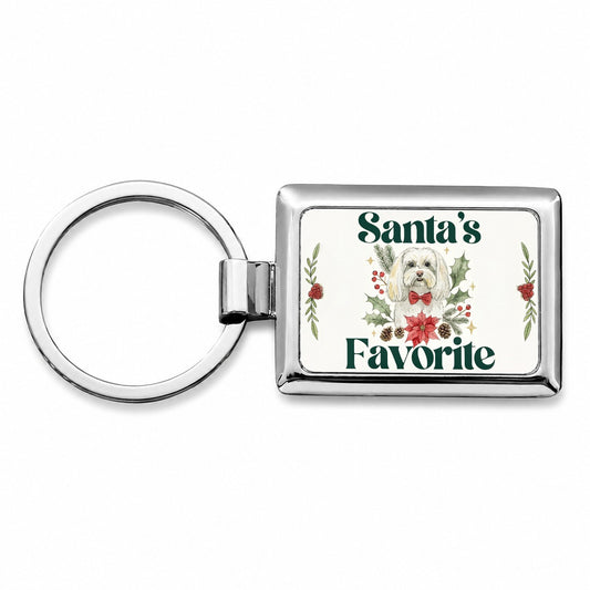 Maltese Dog Christmas Santa's Favorite Rectangle Metal Keychain
