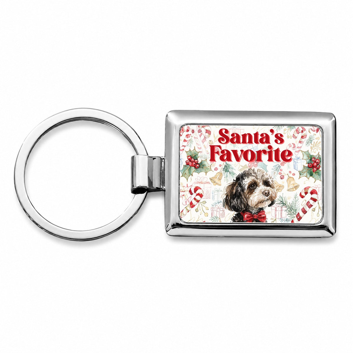 Maltipoo Dog Christmas Santa's Favorite Rectangle Metal Keychain