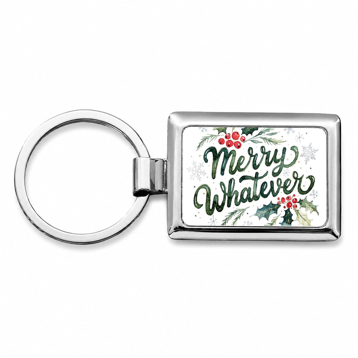 Merry Whatever Christmas Funny Green Rectangle Metal Keychain