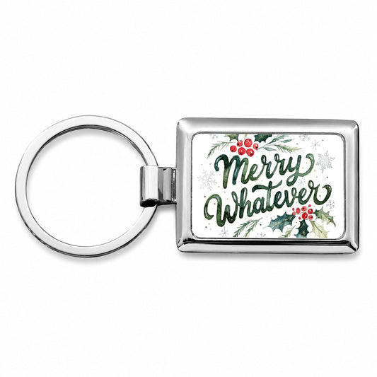 Merry Whatever Christmas Funny Green Rectangle Metal Keychain