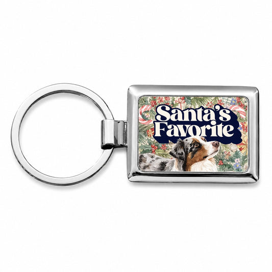 Miniature Australian Shepherd Mini Aussie Dog Christmas Santa's Favorite Rectangle Metal Keychain