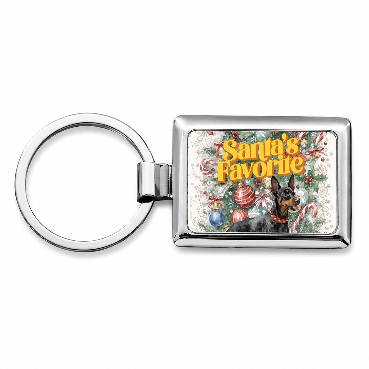 Miniature Pinscher Dog Christmas Santa's Favorite Rectangle Metal Keychain