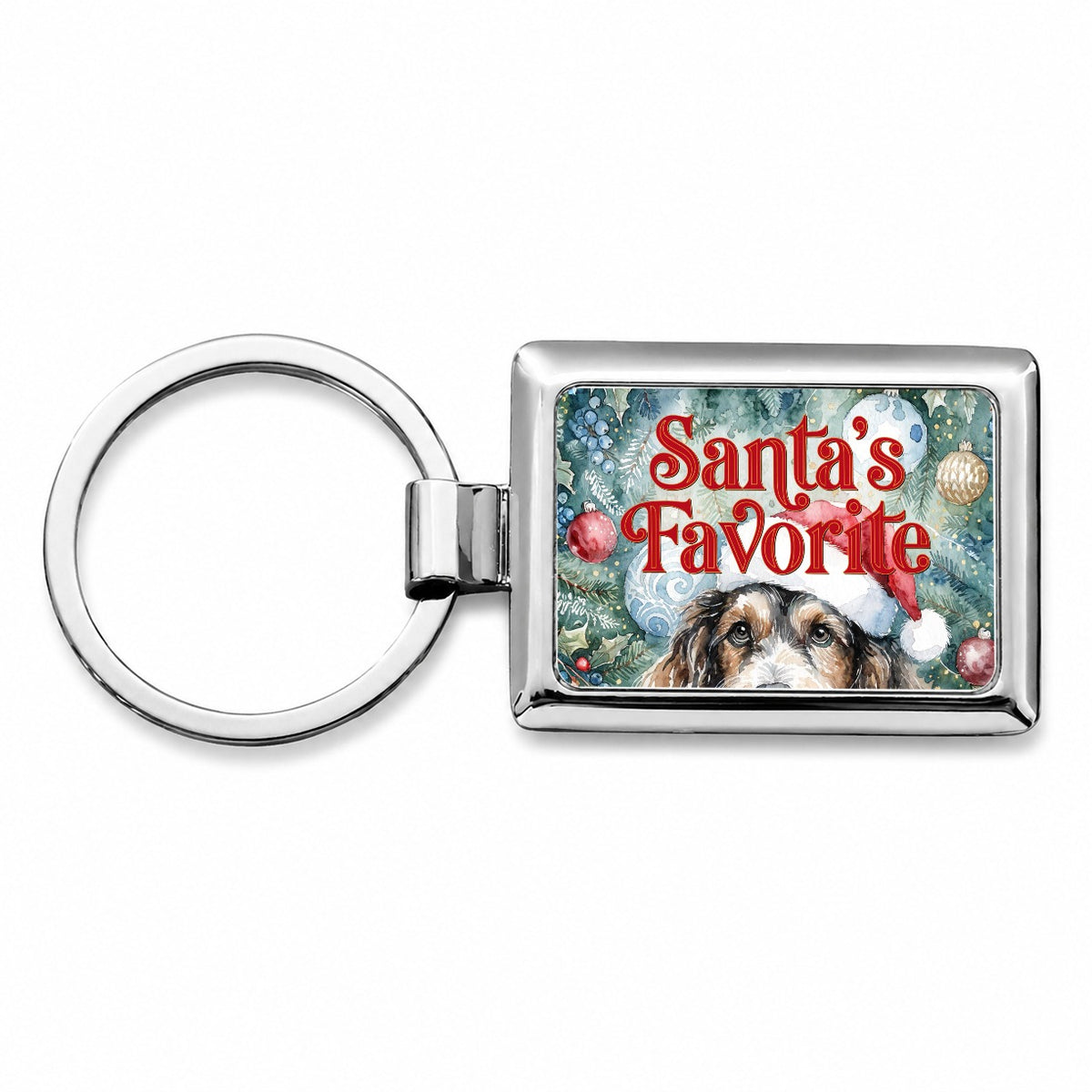 Mixed Breed Dog Christmas Santa's Favorite Rectangle Metal Keychain