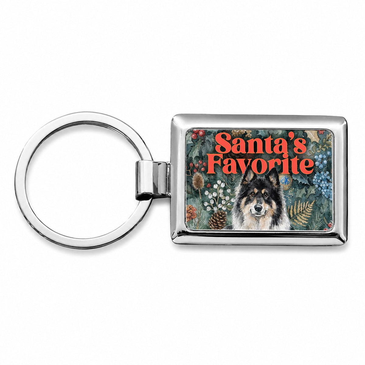 Norwegian Elkhound Dog Christmas Santa's Favorite Rectangle Metal Keychain