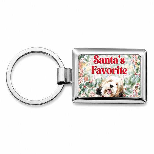 Old English Sheepdog Christmas Santa's Favorite Rectangle Metal Keychain
