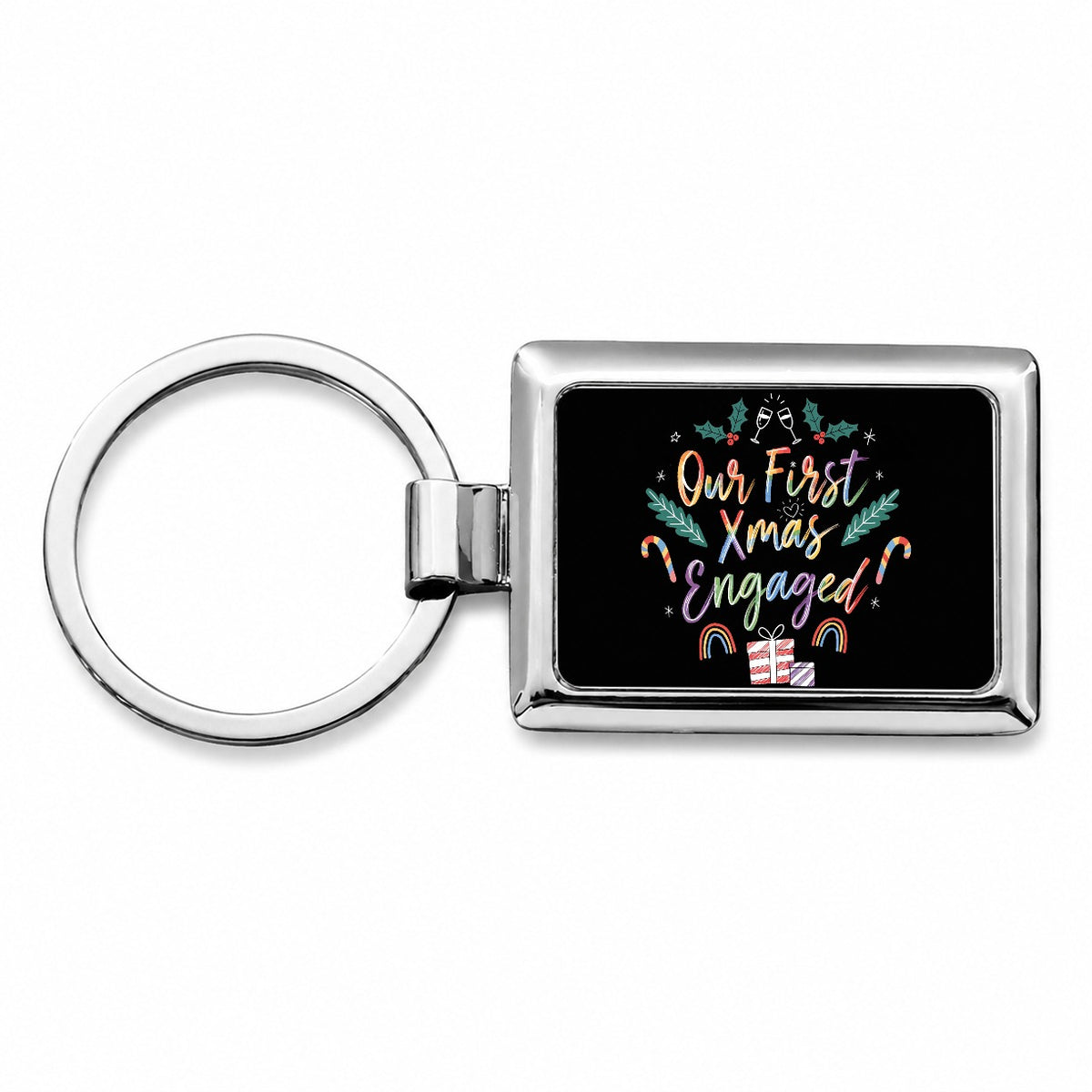 Our First Christmas Xmas Engaged LGBTQ Pride Cute Rectangle Metal Keychain