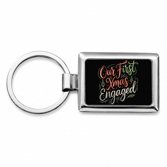 Our First Christmas Xmas Engaged Stylish Rectangle Metal Keychain