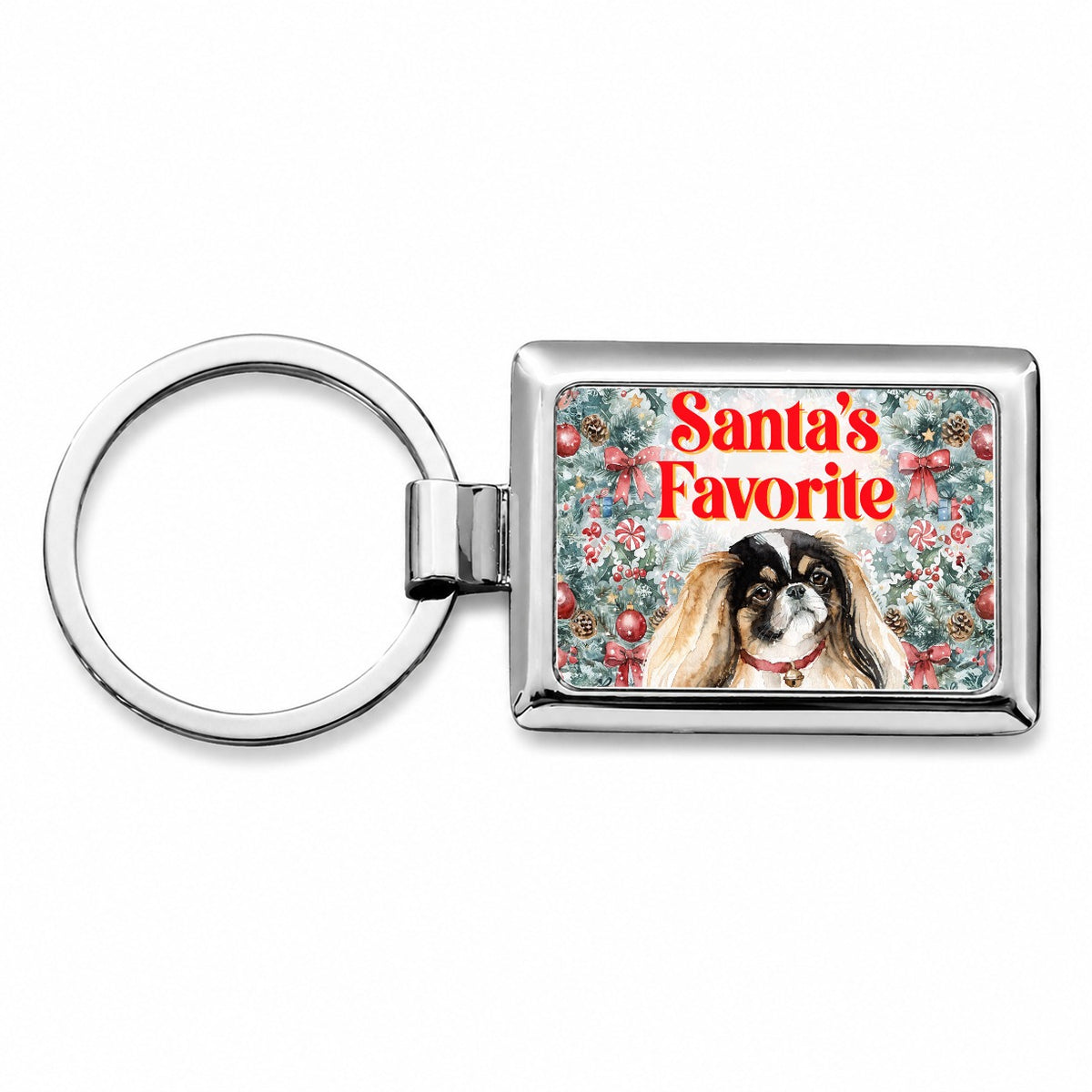Pekingese Dog Christmas Santa's Favorite Rectangle Metal Keychain