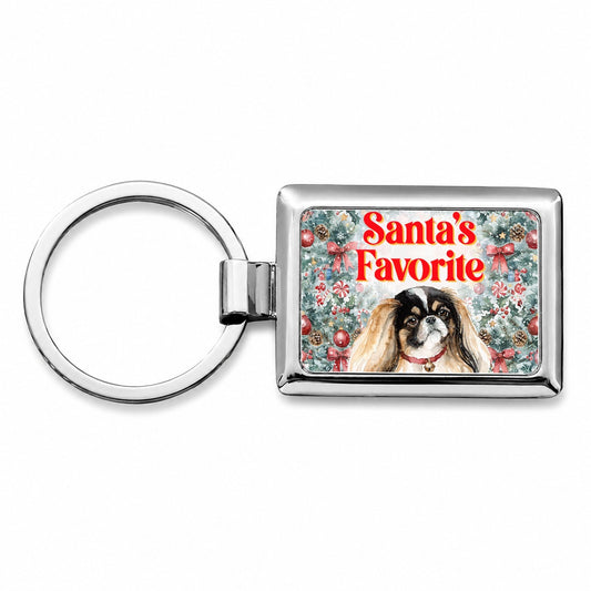 Pekingese Dog Christmas Santa's Favorite Rectangle Metal Keychain