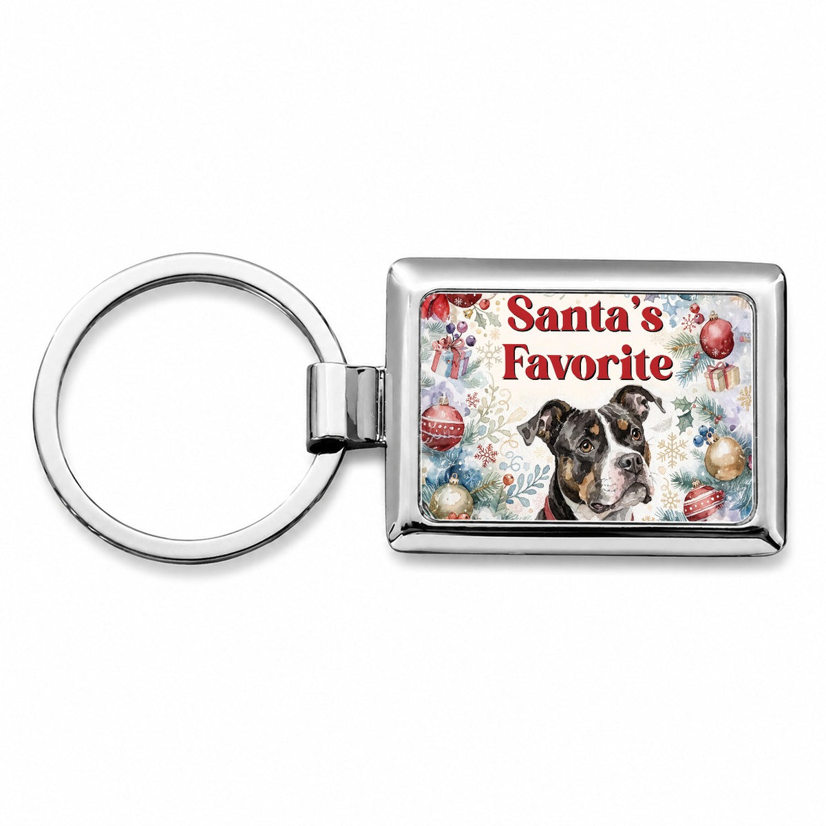 Pit Bull Mix Dog Christmas Santa's Favorite Rectangle Metal Keychain