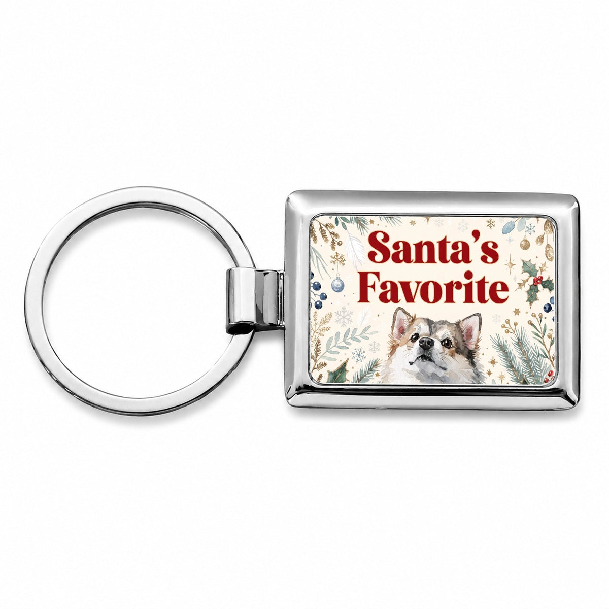 Pomsky Dog Christmas Santa's Favorite Rectangle Metal Keychain