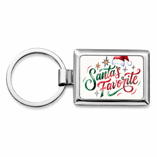 Santa's Favorite Christmas Funny Red Green Rectangle Metal Keychain