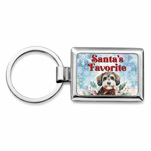 Schnoodle Dog Christmas Santa's Favorite Rectangle Metal Keychain