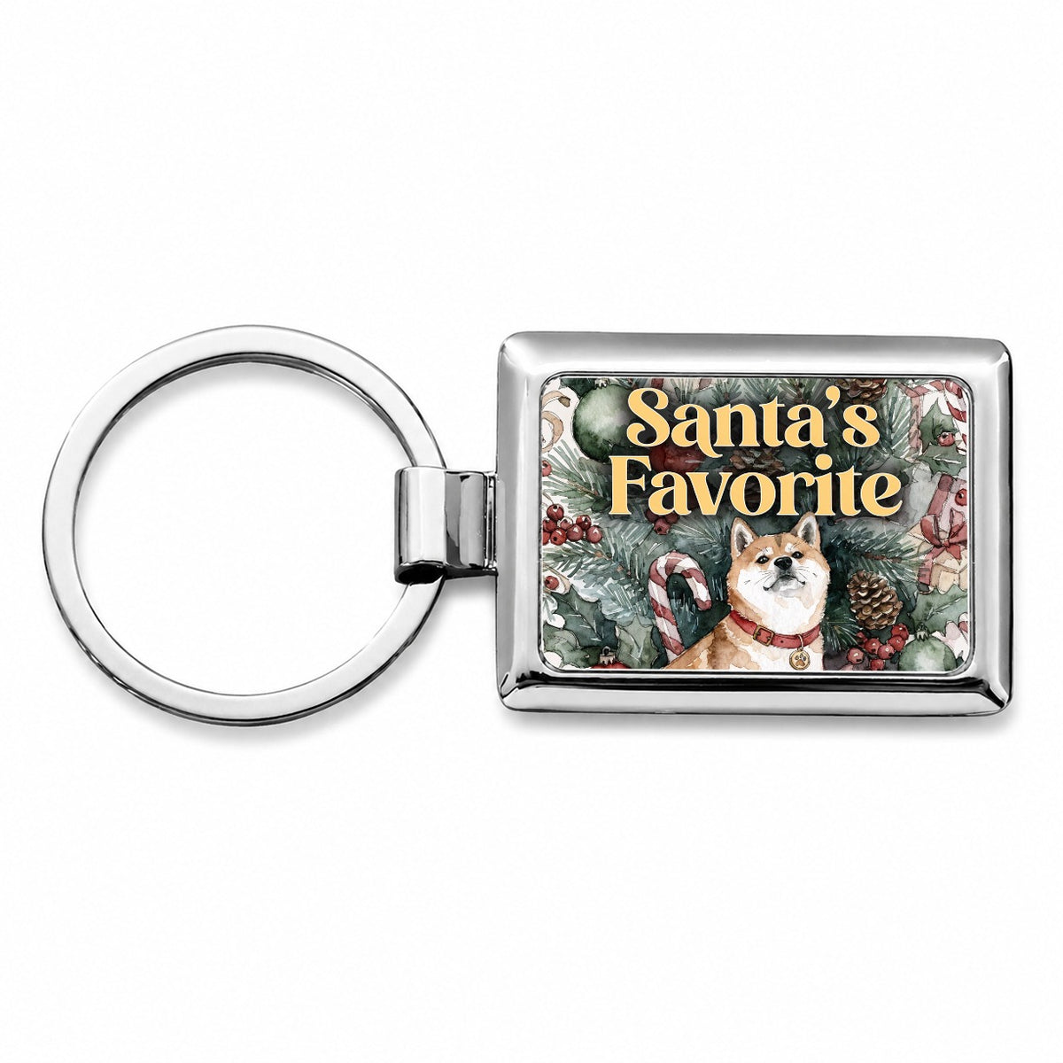 Shiba Inu Dog Christmas Santa's Favorite Rectangle Metal Keychain