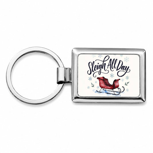 Sleigh All Day Christmas Funny Rectangle Metal Keychain