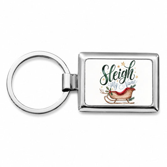 Sleigh Say My Name Christmas Funny Rectangle Metal Keychain