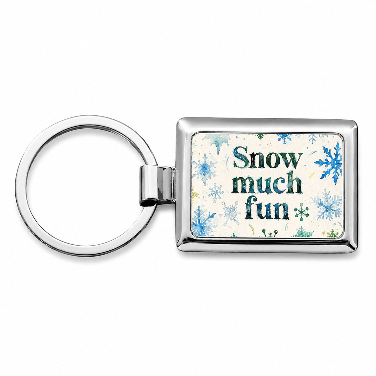 Snow So Much Fun Winter Snowflakes Rectangle Metal Keychain