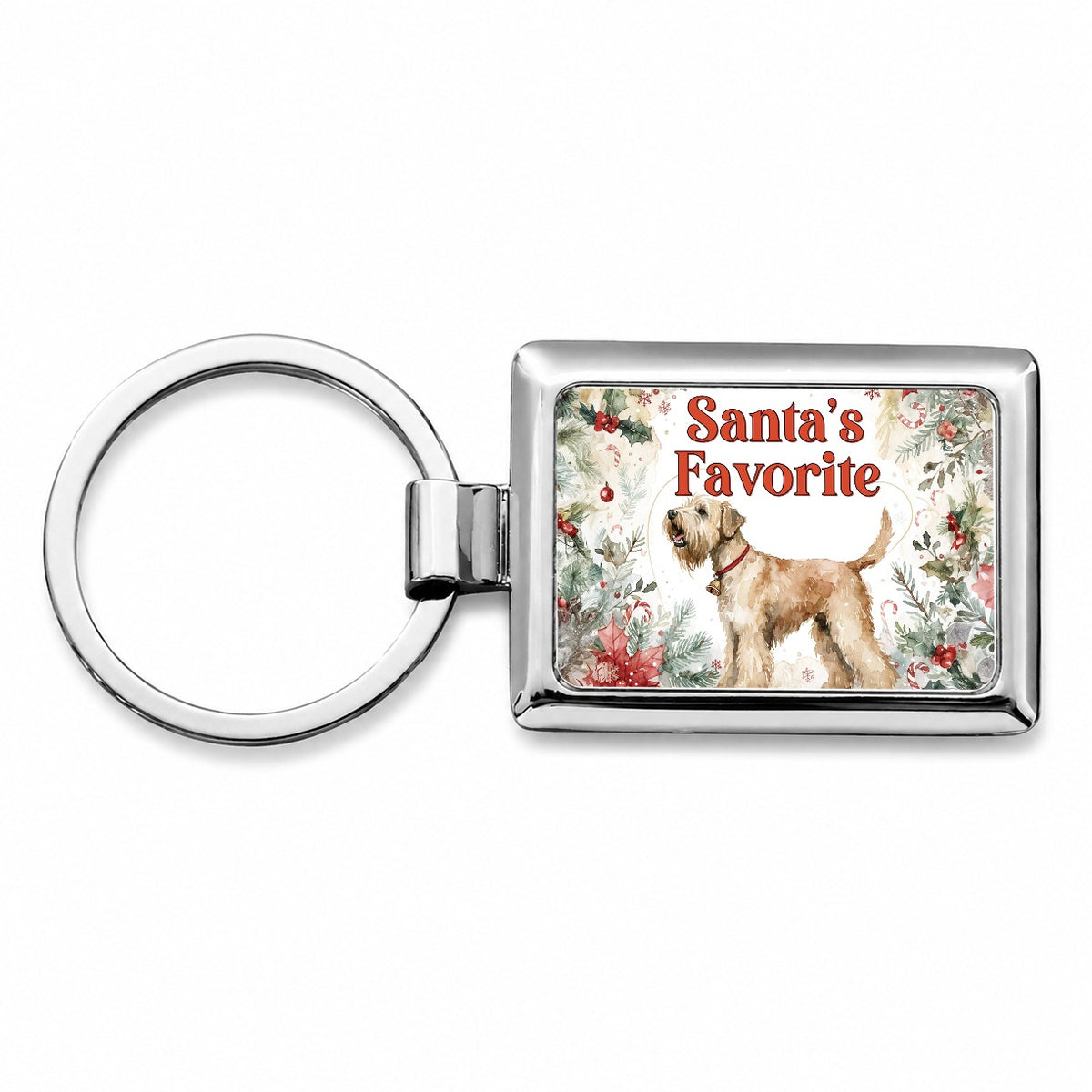 Soft Coated Wheaten Terrier Dog Christmas Santa's Favorite Rectangle Metal Keychain