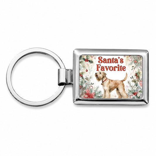 Soft Coated Wheaten Terrier Dog Christmas Santa's Favorite Rectangle Metal Keychain