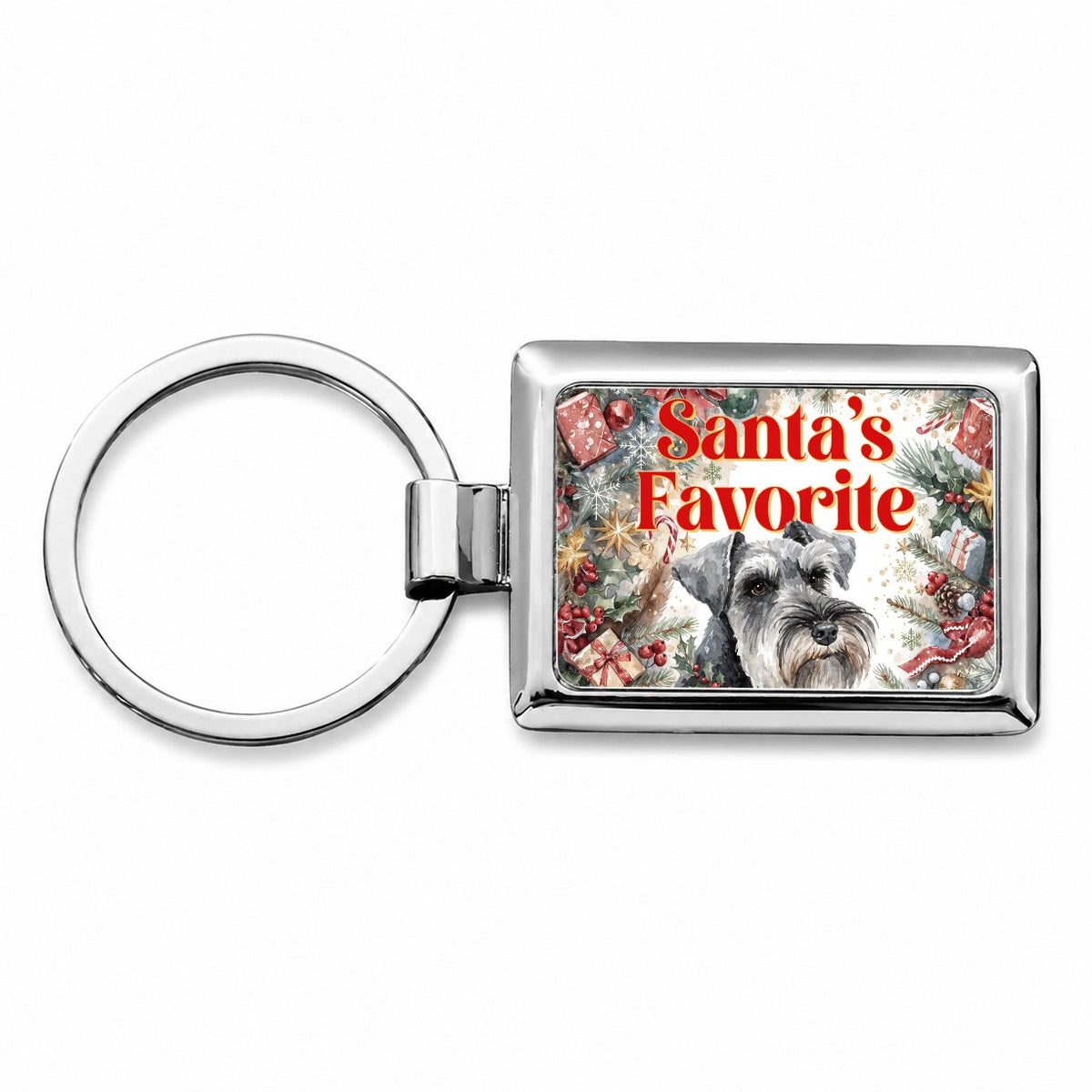 Standard Schnauzer Dog Christmas Santa's Favorite Rectangle Metal Keychain