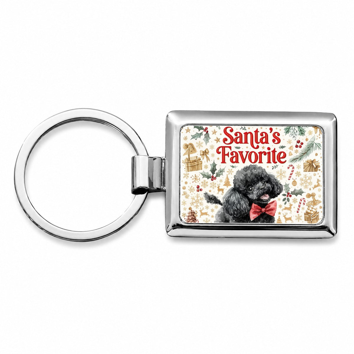 Toy Poodle Dog Christmas Santa's Favorite Rectangle Metal Keychain