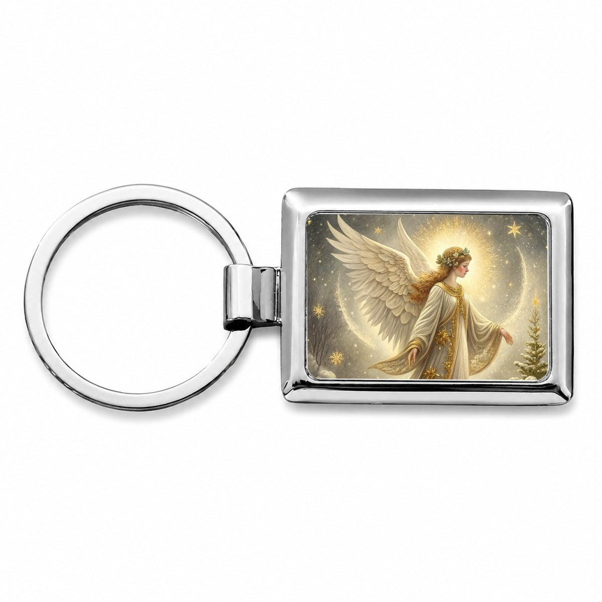 Vintage Christmas Angel Elegant Rectangle Metal Keychain