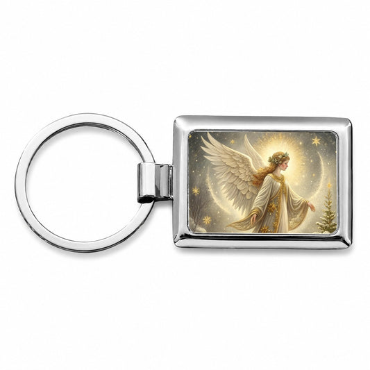 Vintage Christmas Angel Elegant Rectangle Metal Keychain